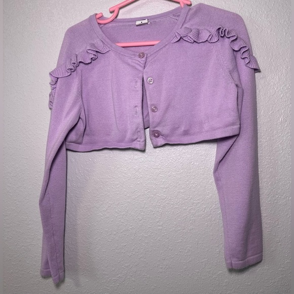 Janie and Jack Girl Dize 6T Lavender Bouquet Cropped Ruffle Cardigan - Picture 4 of 5